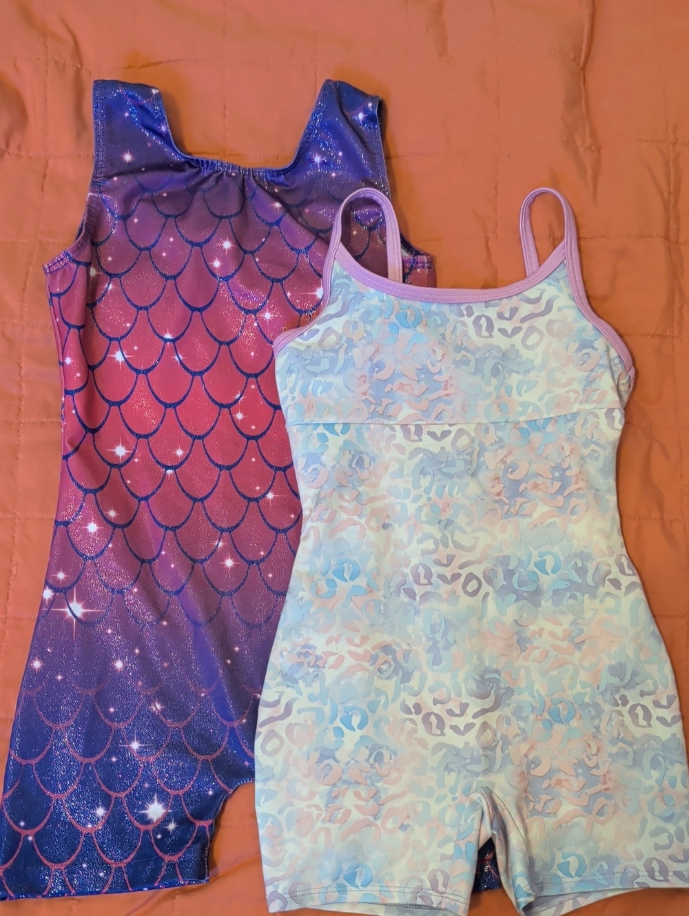 Girls Mermaid Scale & Pastel Leopard Leotard/Unitard Set - Purple & Pastel